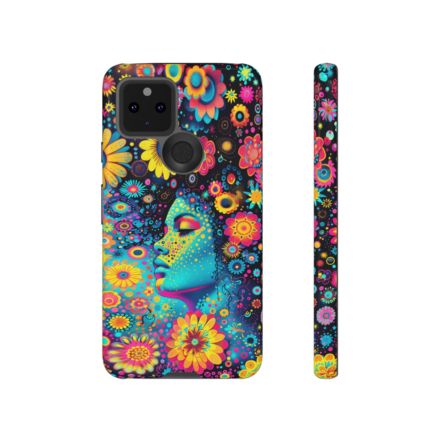Phone Case, flower girl in aqua, Artistic design, Tough Case, Colorful whimsical flower fantasy design, iPhone 15, 14, 13, 12, 11, Samsung, Pixel
