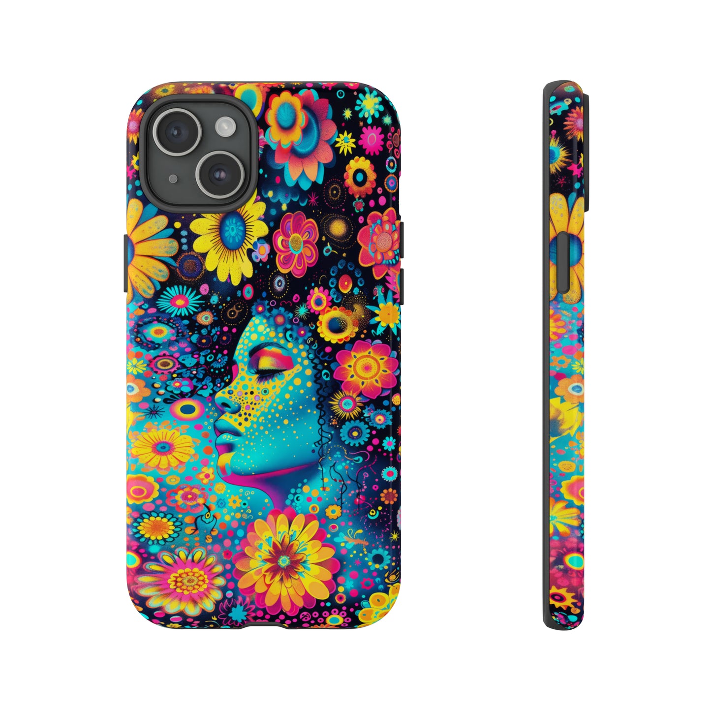 Phone Case, flower girl in aqua, Artistic design, Tough Case, Colorful whimsical flower fantasy design, iPhone 15, 14, 13, 12, 11, Samsung, Pixel