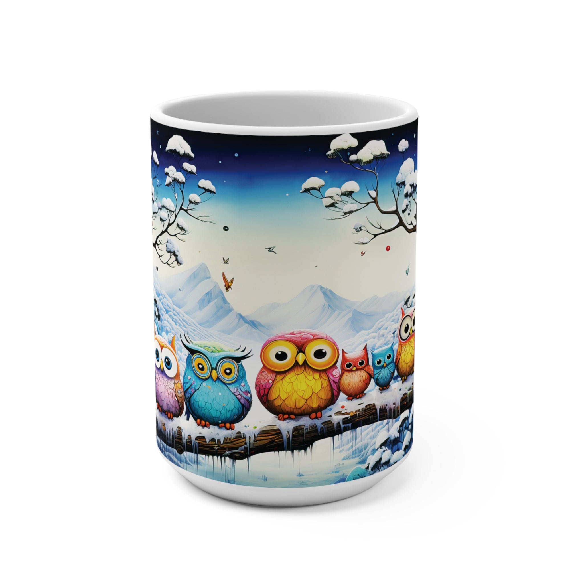 Mug 15oz Family of Owls on a Snowy Branch