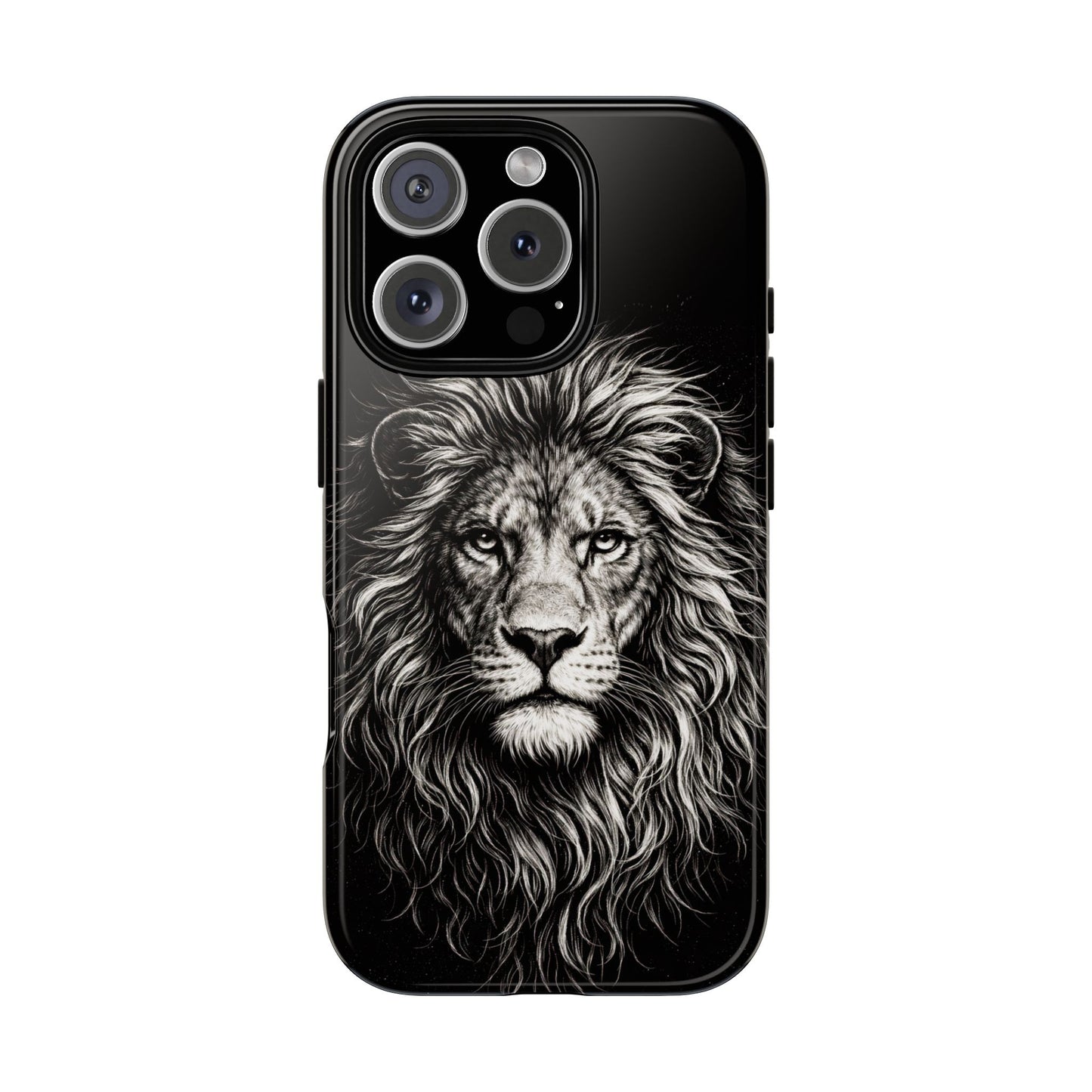 Lion Portrait Tough Phone Case — Protective Black Rugged Case with Detailed Lion Artwork
