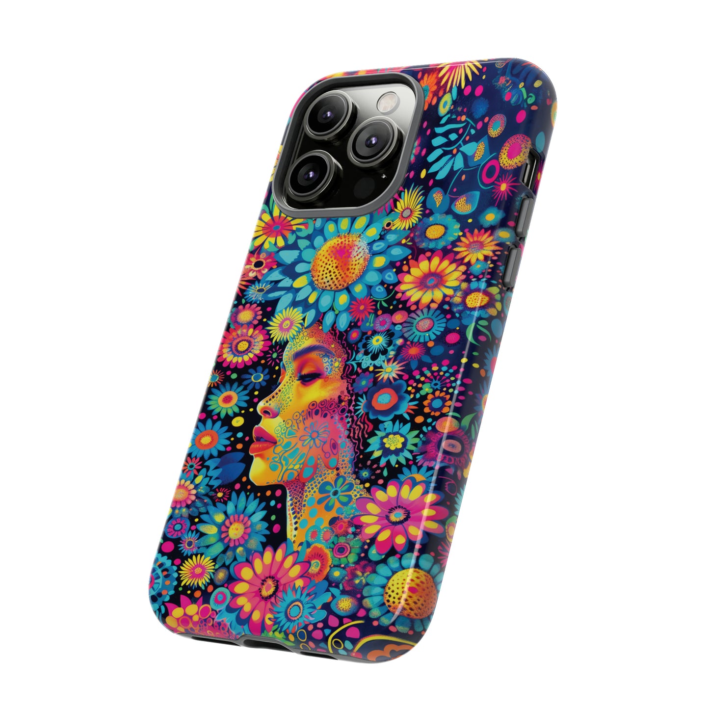 Phone Case, whimsical flower girl, Artistic design, Tough Case, Colorful flower fantasy design, iPhone 15, 14, 13, 12, 11, Samsung, Pixel