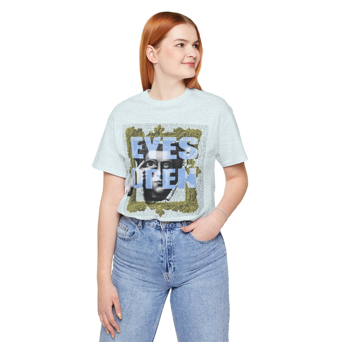 Eyes Open Graphic Tee – Surreal Pop Art Collage Shirt, Avant-Garde Streetwear, Vintage Engraving Design, Unisex Modern Fit Vintage Statue Graphic Shirt