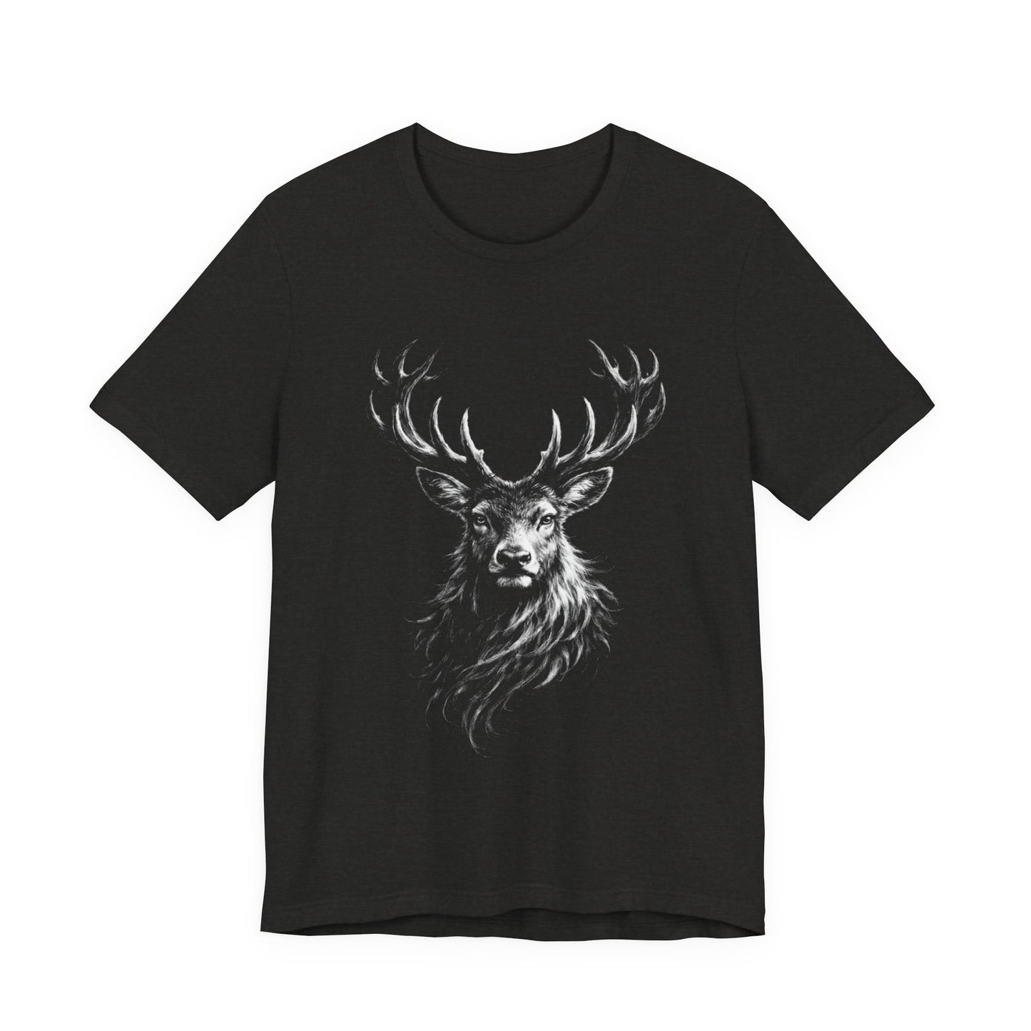 Stag Deer Charcoal Drawing Shirt – Wilderness Wildlife Art Tee, Unisex Jersey Short Sleeve Tee