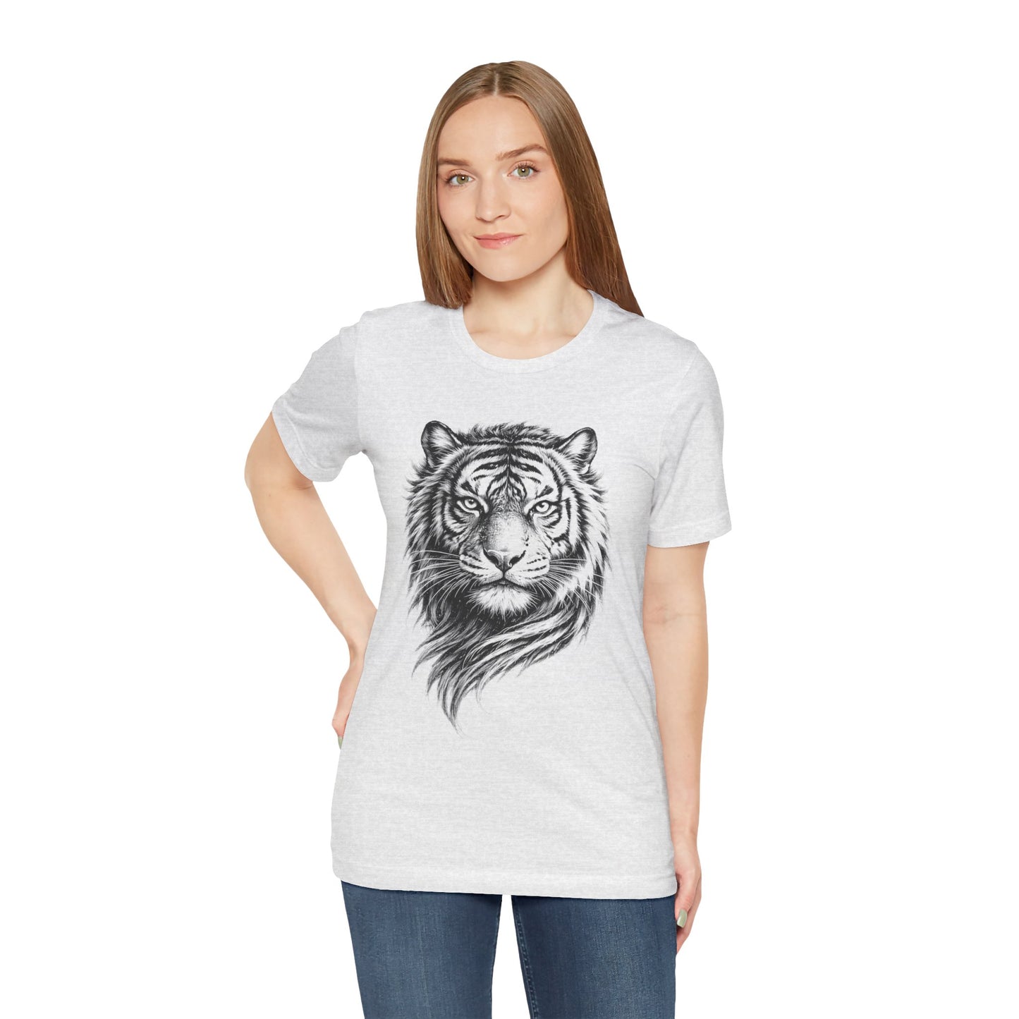Tiger Head Sketch T-Shirt — Detailed Black & White charcoal drawing style  Wildlife Graphic Tee