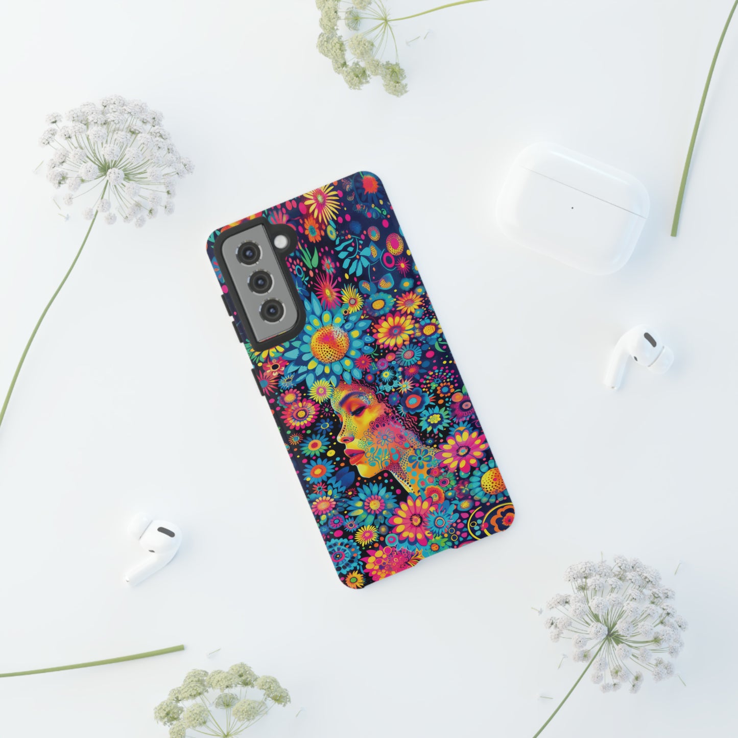 Phone Case, whimsical flower girl, Artistic design, Tough Case, Colorful flower fantasy design, iPhone 15, 14, 13, 12, 11, Samsung, Pixel