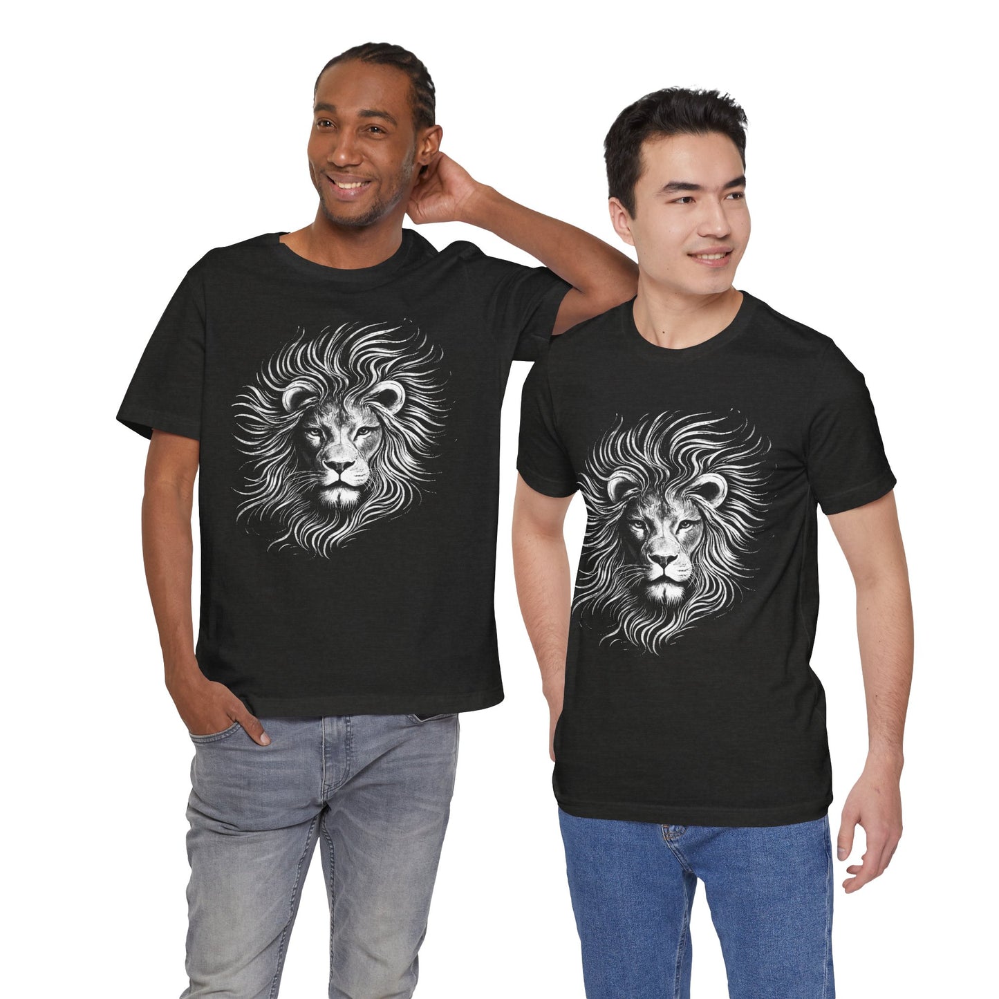 Lion Head Graphic Tee in hand drawn chalk style — Majestic Monochrome Lion Illustration T-Shirt