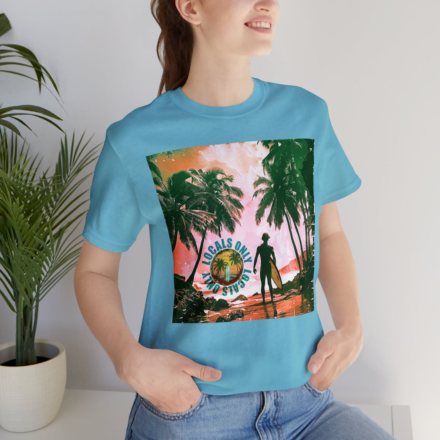 Beach scene with Locals Only stamp Unisex Jersey Short Sleeve Tee