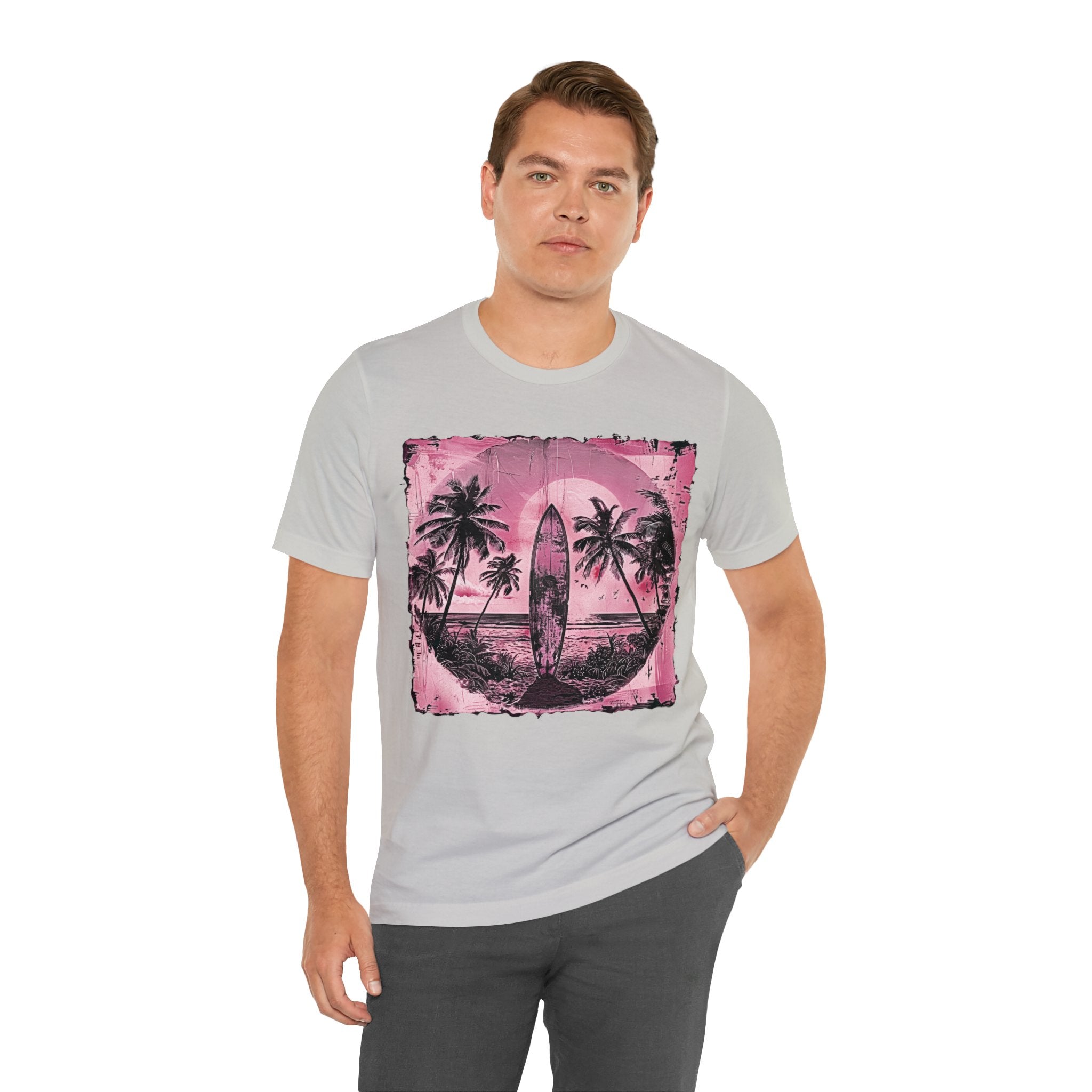 Pink vintage surfboard Unisex Jersey Short Sleeve Tee