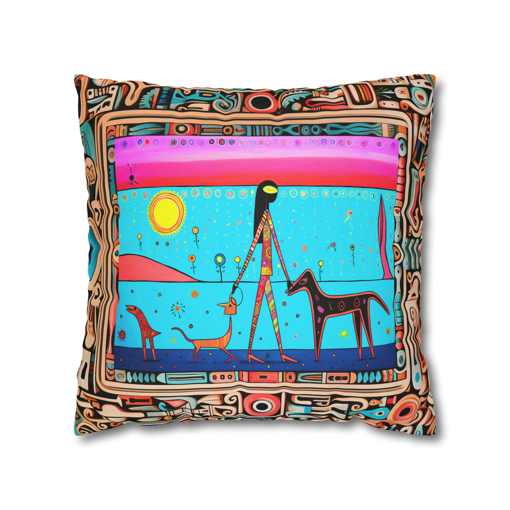 Square Pillow Case 18" x 18", CASE ONLY, no pillow form, original Pop Art Style, Alien Dog Walker, In a Frame