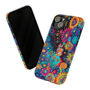 Phone Case, 1970's inspired flower girl, Artistic design, Tough Case, Colorful whimsical flower fantasy design, iPhone 15, 14, 13, 12, 11, Samsung, Pixel