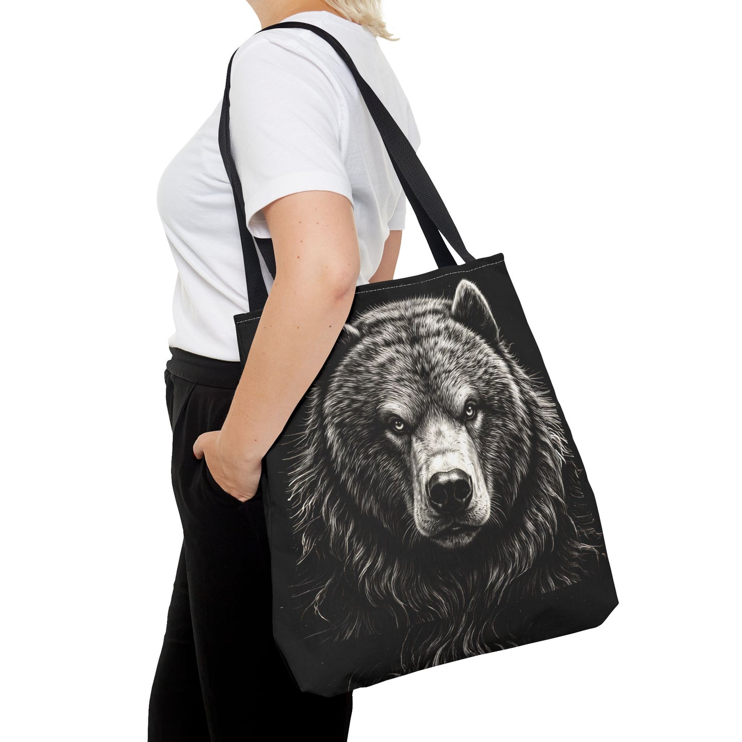 Bear Drawing Portrait Tote Bag – Bold Vintage Grizzly All-Over Print