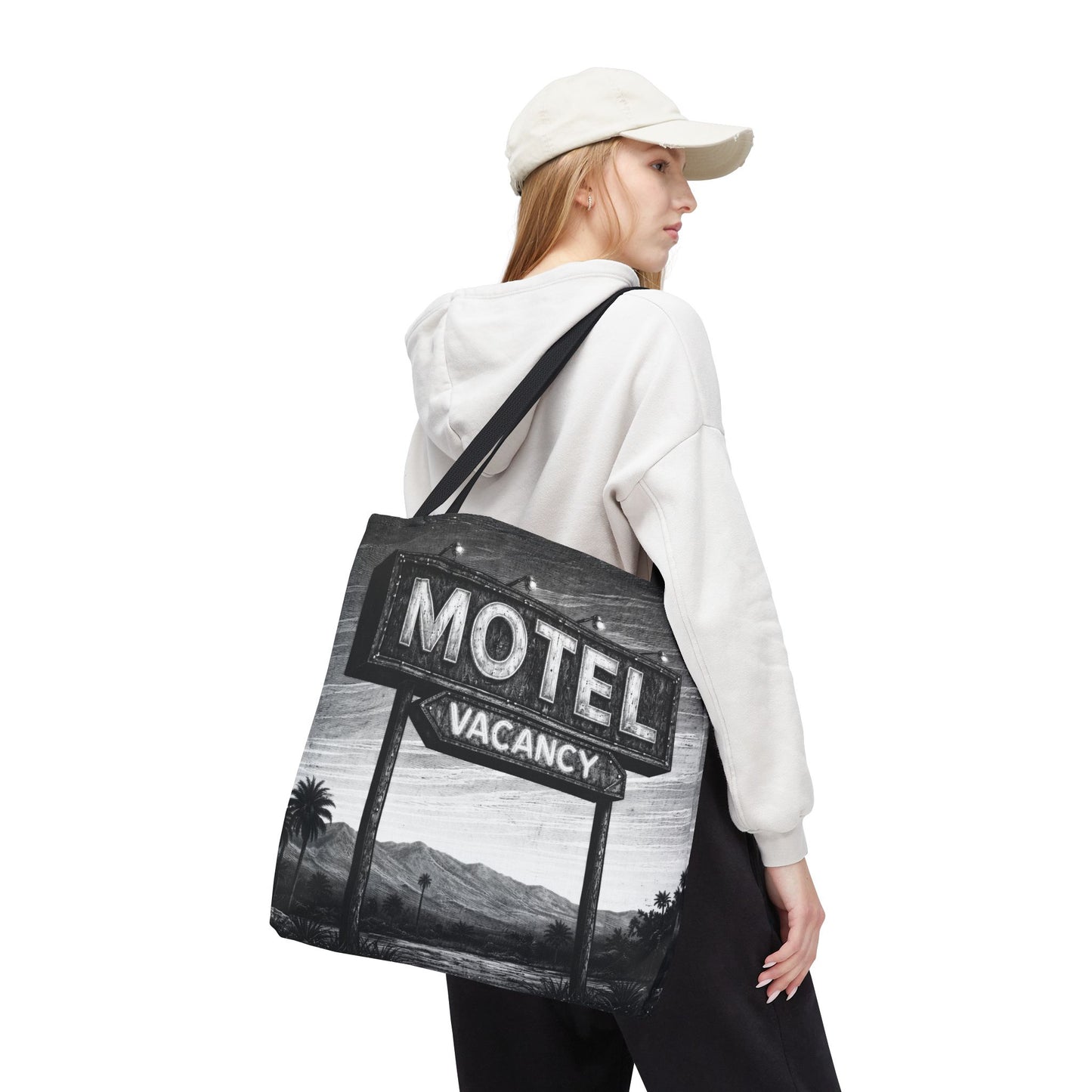 Retro Tote Bag — Vintage Palm Springs 'MOTEL VACANCY' Black & White Roadside Sign Tote, Desert  Vibes