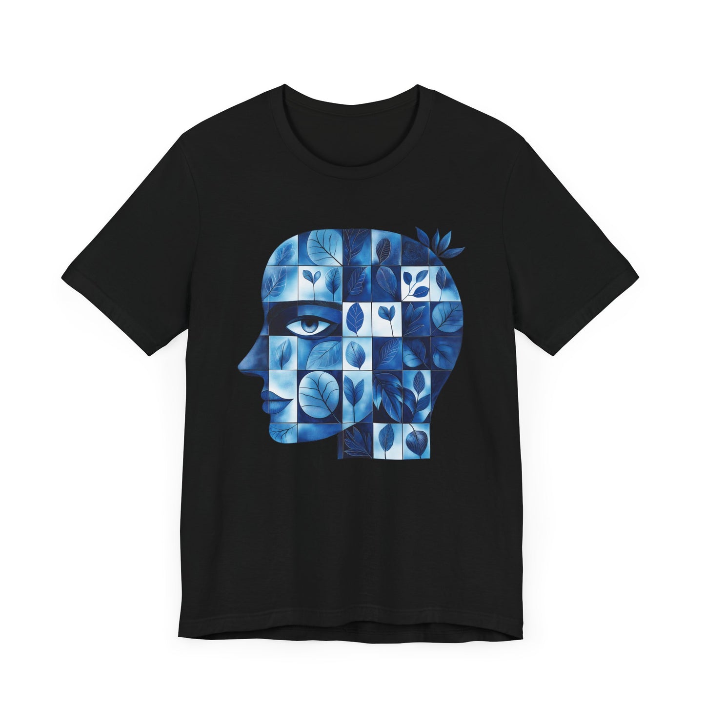 Artistic Floral Head Unisex Tee - Thoughtful Blue Design