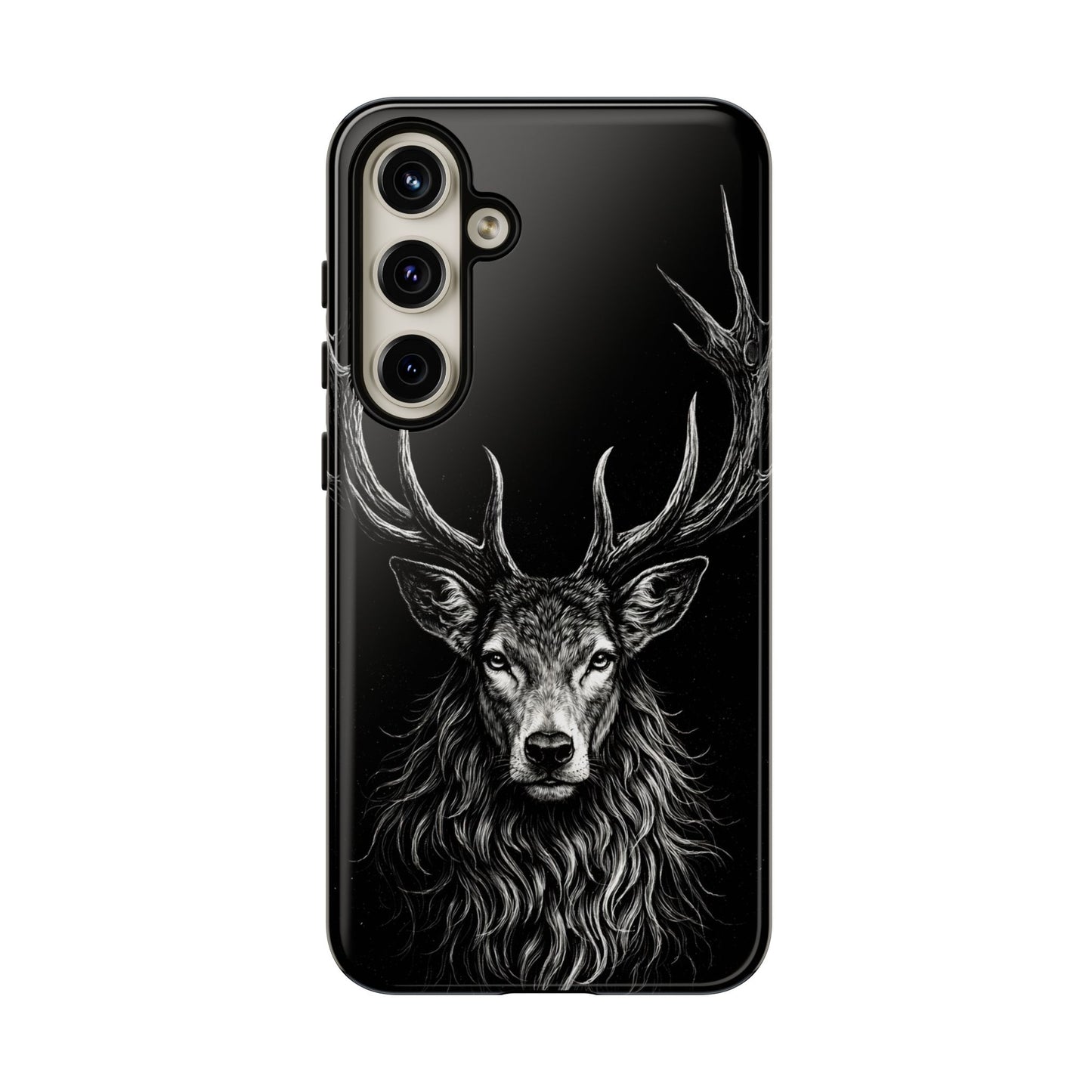 Stag Head drawing Phone Case — Chalk drawing on black of a Deer Protective Phone Cover