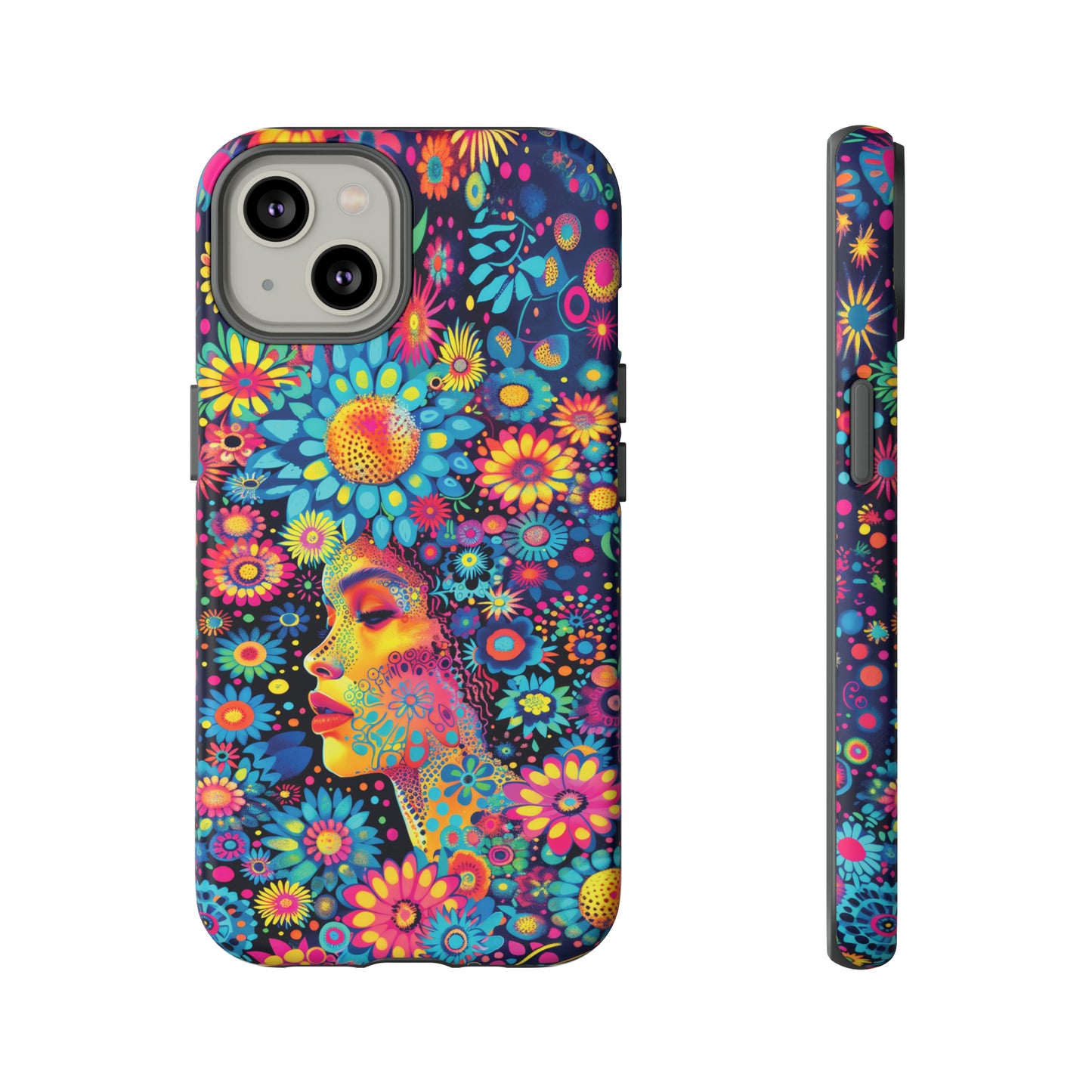 Phone Case, whimsical flower girl, Artistic design, Tough Case, Colorful flower fantasy design, iPhone 15, 14, 13, 12, 11, Samsung, Pixel