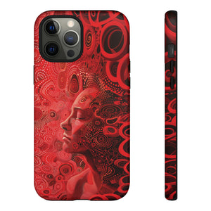 Phone Case, woman in red, Artistic design, Tough Case, red whimsical fantasy design, iPhone 15, 14, 13, 12, 11, Samsung, Pixel