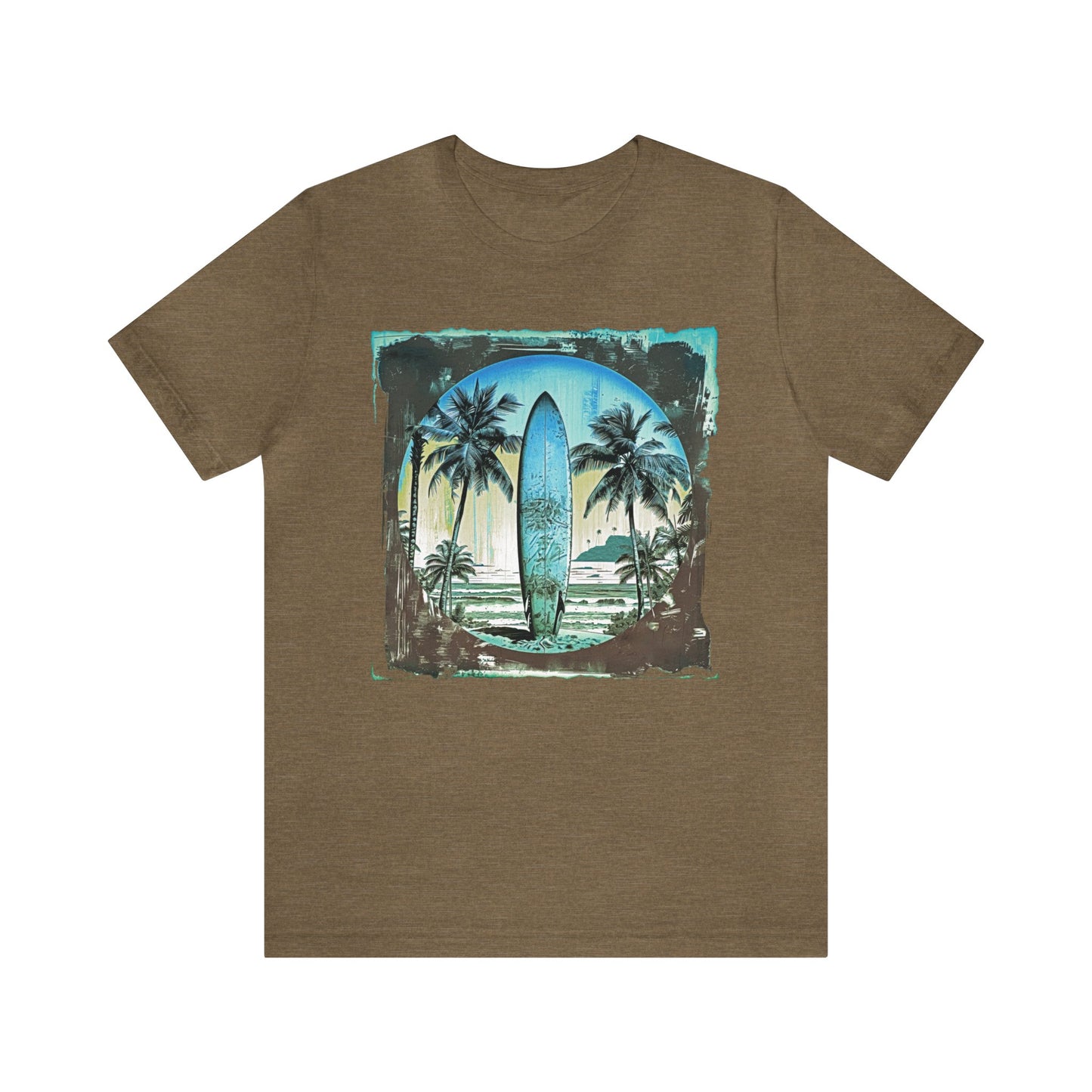 Blue board on the beach Unisex Jersey Short Sleeve Tee