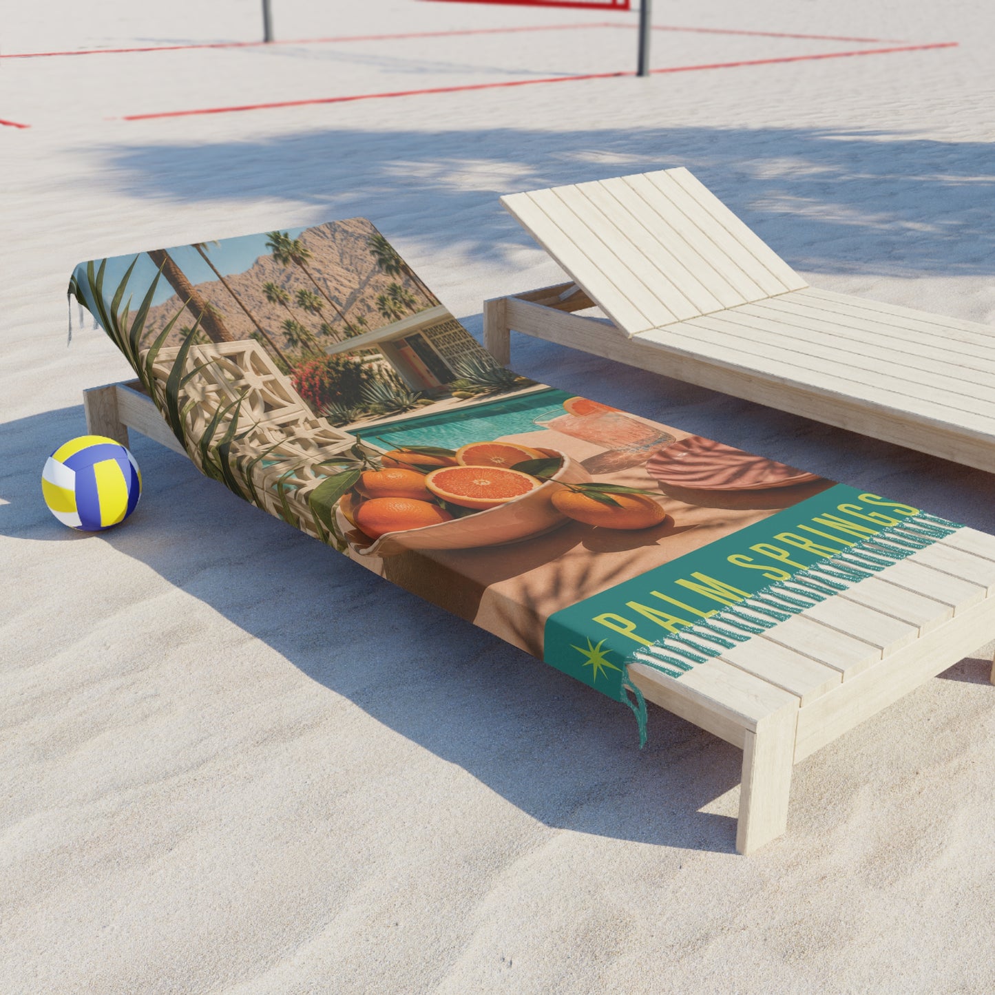Palm Springs Boho Beach Towel — Retro Midcentury Poolside Orange Design