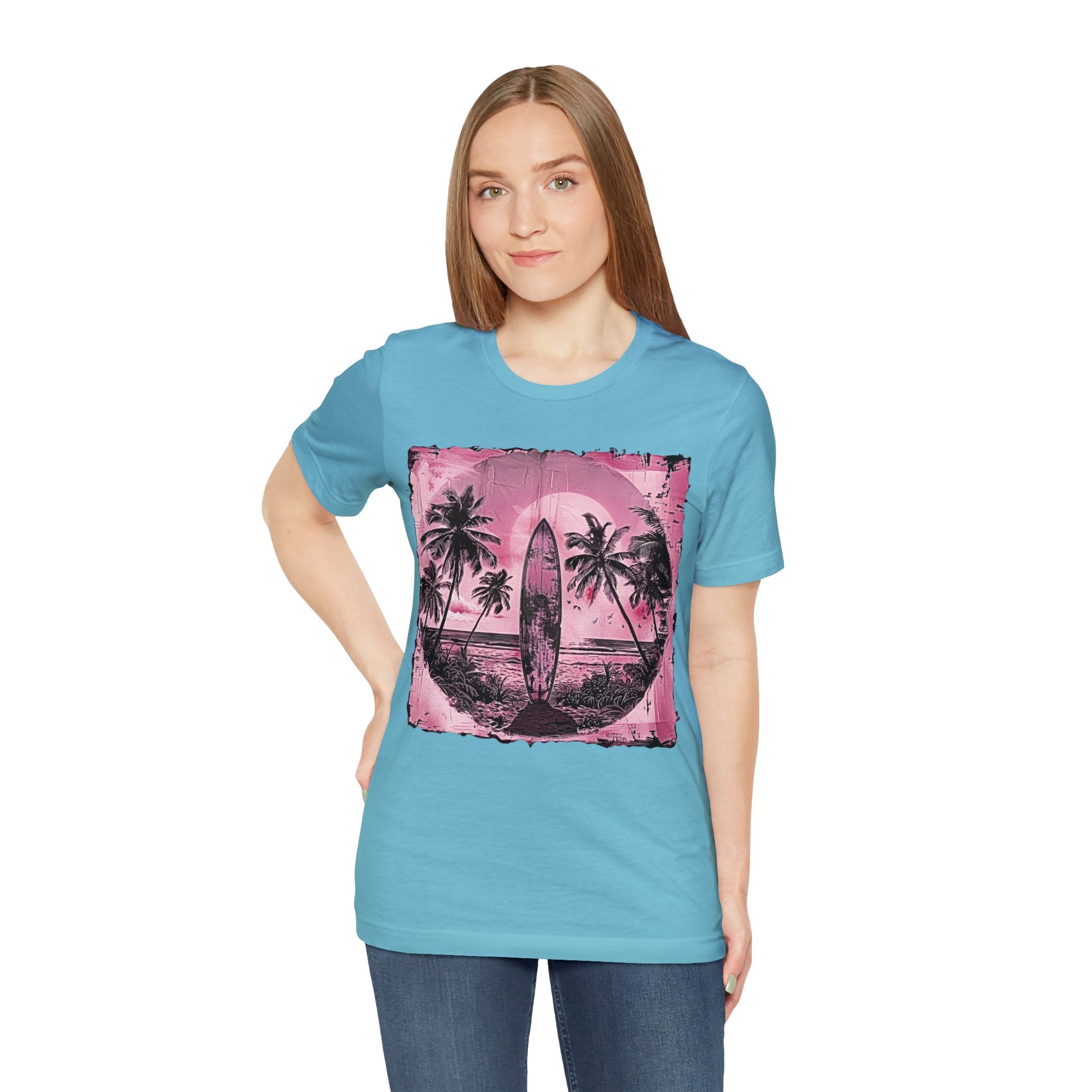 Pink vintage surfboard Unisex Jersey Short Sleeve Tee