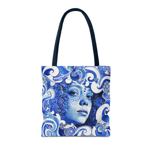 Blue Girl in swirls Tote Bag (AOP)