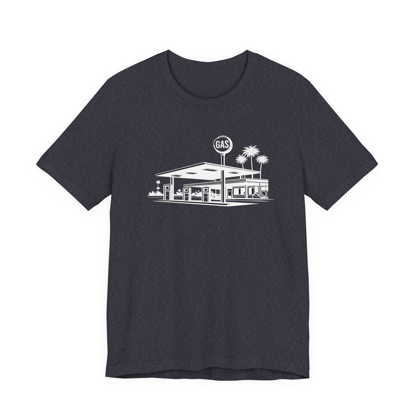 Mid Century Gas Station Graphic Tee, Icons of Mid Century series — Retro Desert Pump Illustration T-Shirt, Palm Springs Modern
