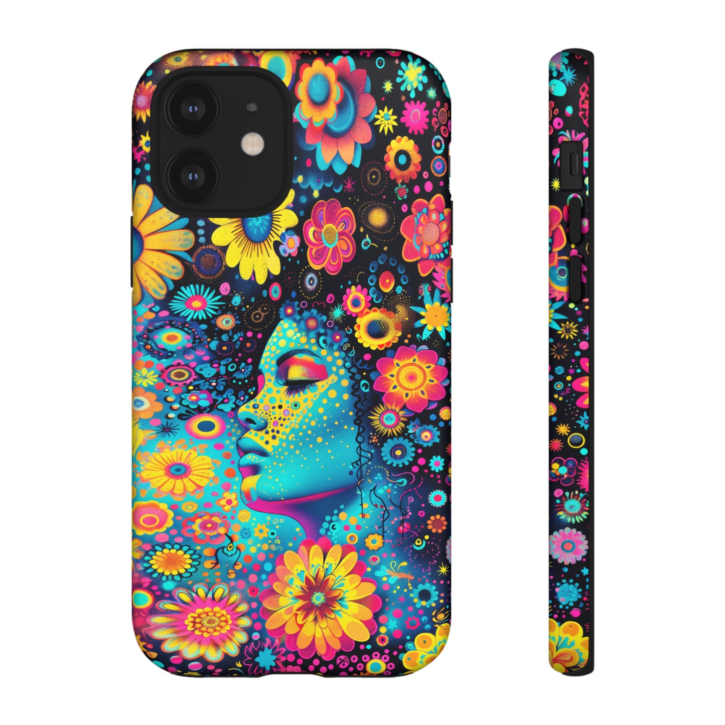 Phone Case, flower girl in aqua, Artistic design, Tough Case, Colorful whimsical flower fantasy design, iPhone 15, 14, 13, 12, 11, Samsung, Pixel