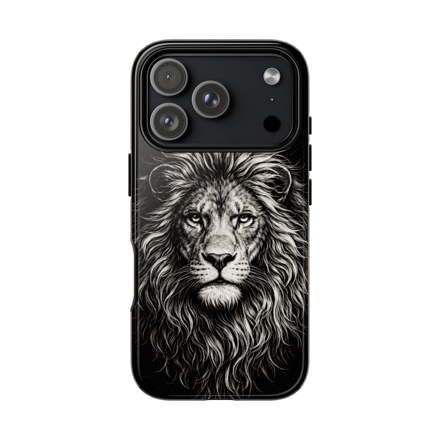 Lion Portrait Tough Phone Case — Protective Black Rugged Case with Detailed Lion Artwork
