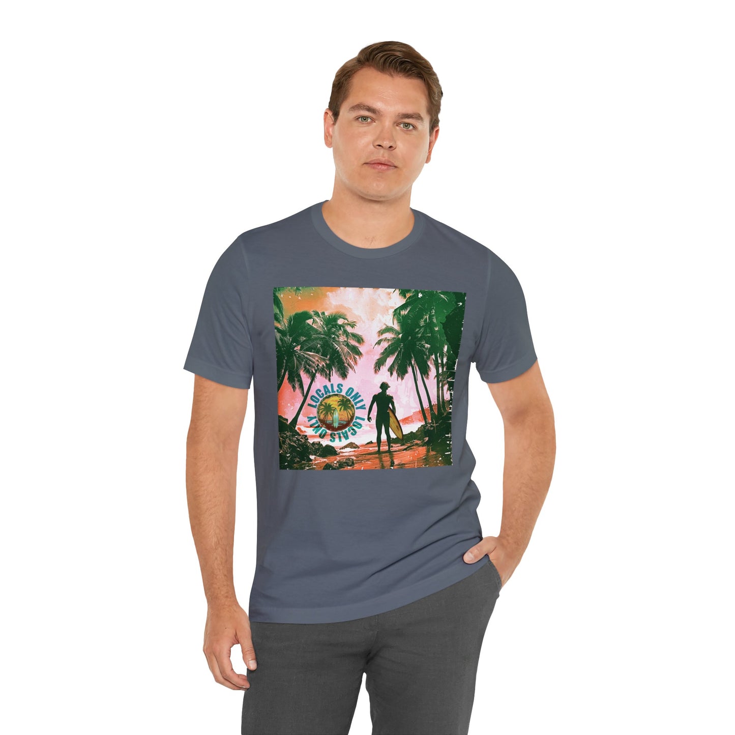 Beach scene with Locals Only stamp Unisex Jersey Short Sleeve Tee