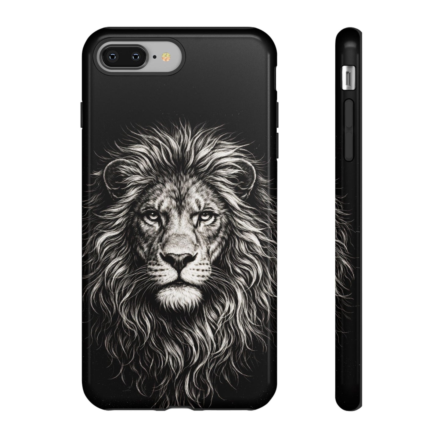 Lion Portrait Tough Phone Case — Protective Black Rugged Case with Detailed Lion Artwork