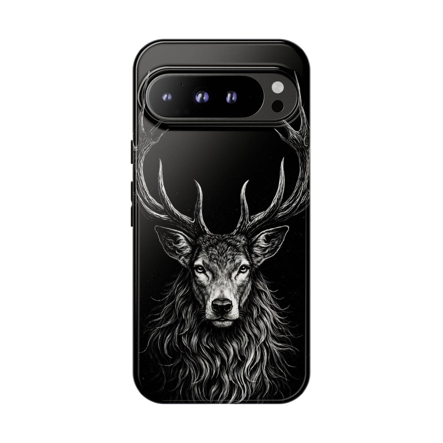Stag Head drawing Phone Case — Chalk drawing on black of a Deer Protective Phone Cover