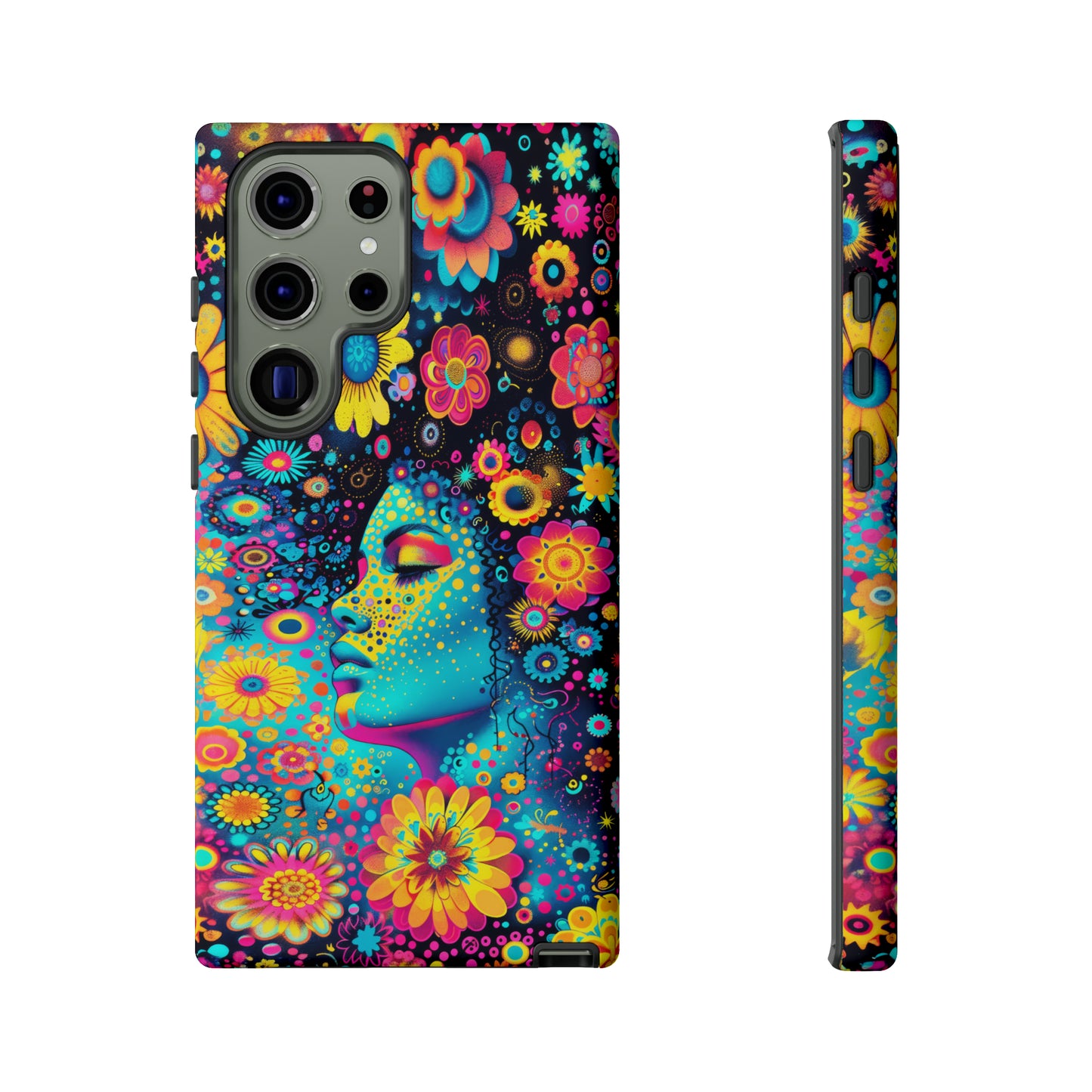 Phone Case, flower girl in aqua, Artistic design, Tough Case, Colorful whimsical flower fantasy design, iPhone 15, 14, 13, 12, 11, Samsung, Pixel