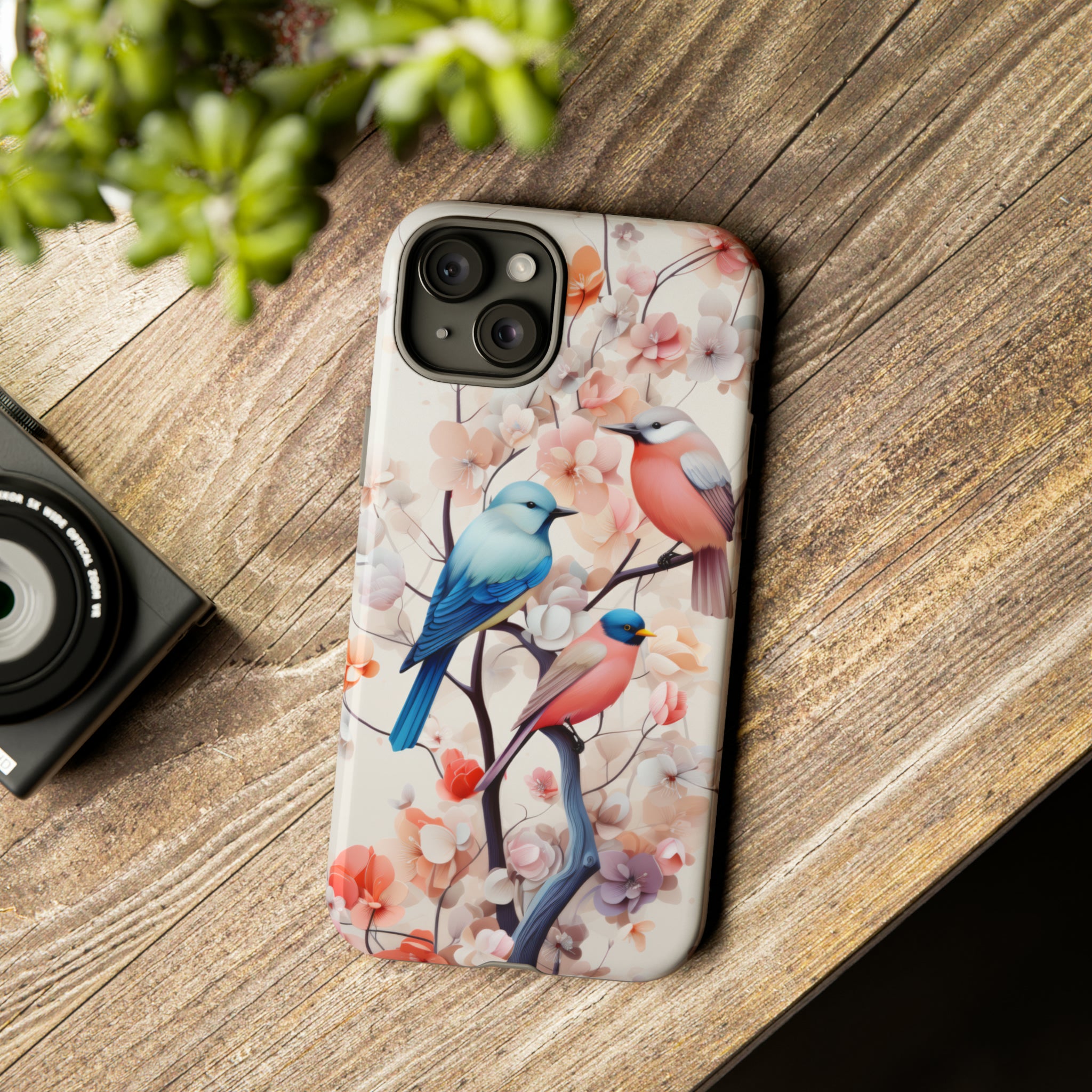 Three birds on a branch water color Tough Cases