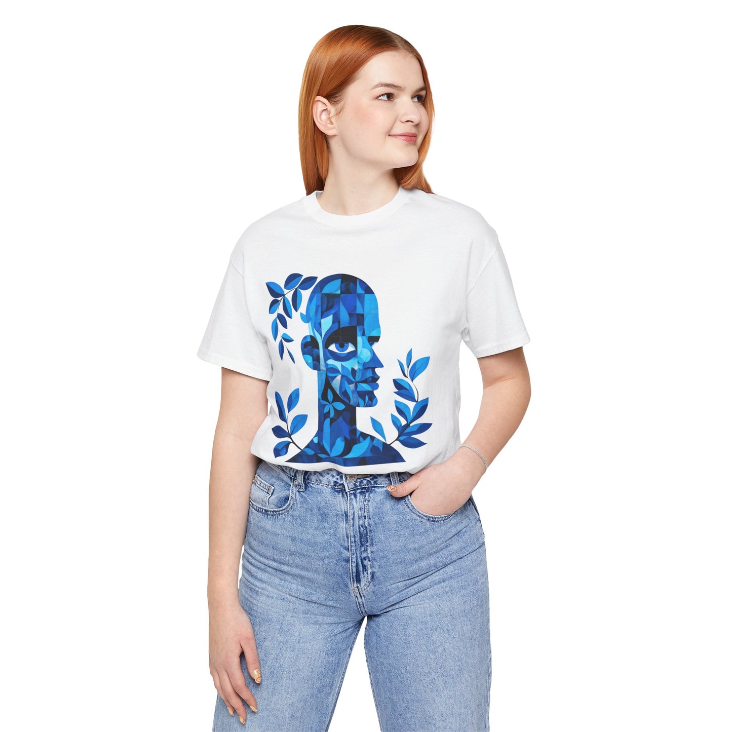 Blue Floral Art Unisex Tee, Artistic Graphic Shirt, Trendy Summer Wear, Gift for Art Lovers, Casual Everyday Style