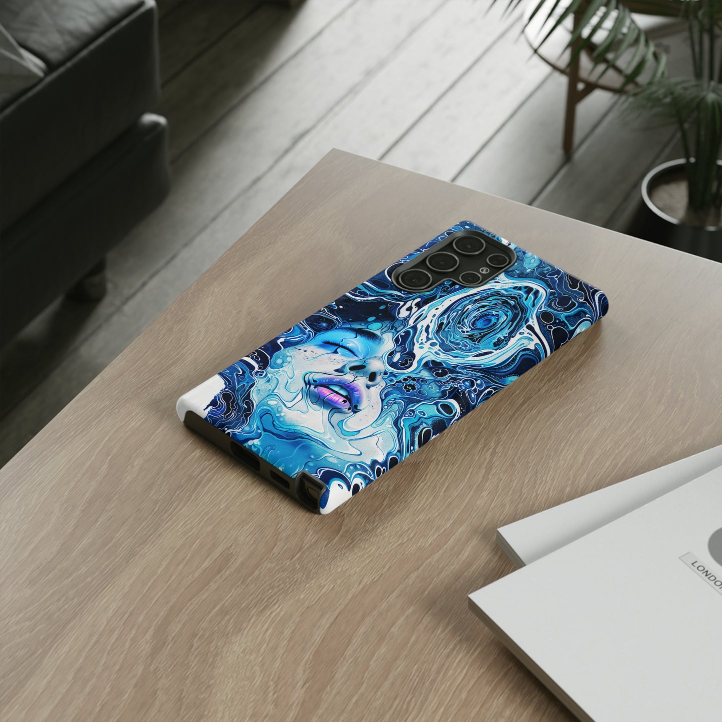 Phone Case, whimsical water fantasy design, blue woman in water, Artistic design, Tough Case, , iPhone 15, 14, 13, 12, 11, Samsung, Pixel