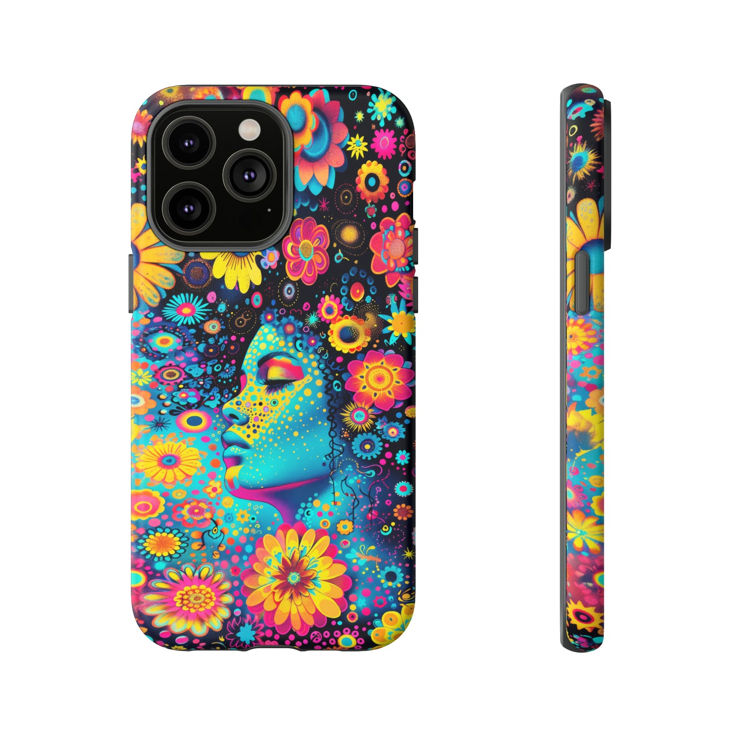 Phone Case, flower girl in aqua, Artistic design, Tough Case, Colorful whimsical flower fantasy design, iPhone 15, 14, 13, 12, 11, Samsung, Pixel