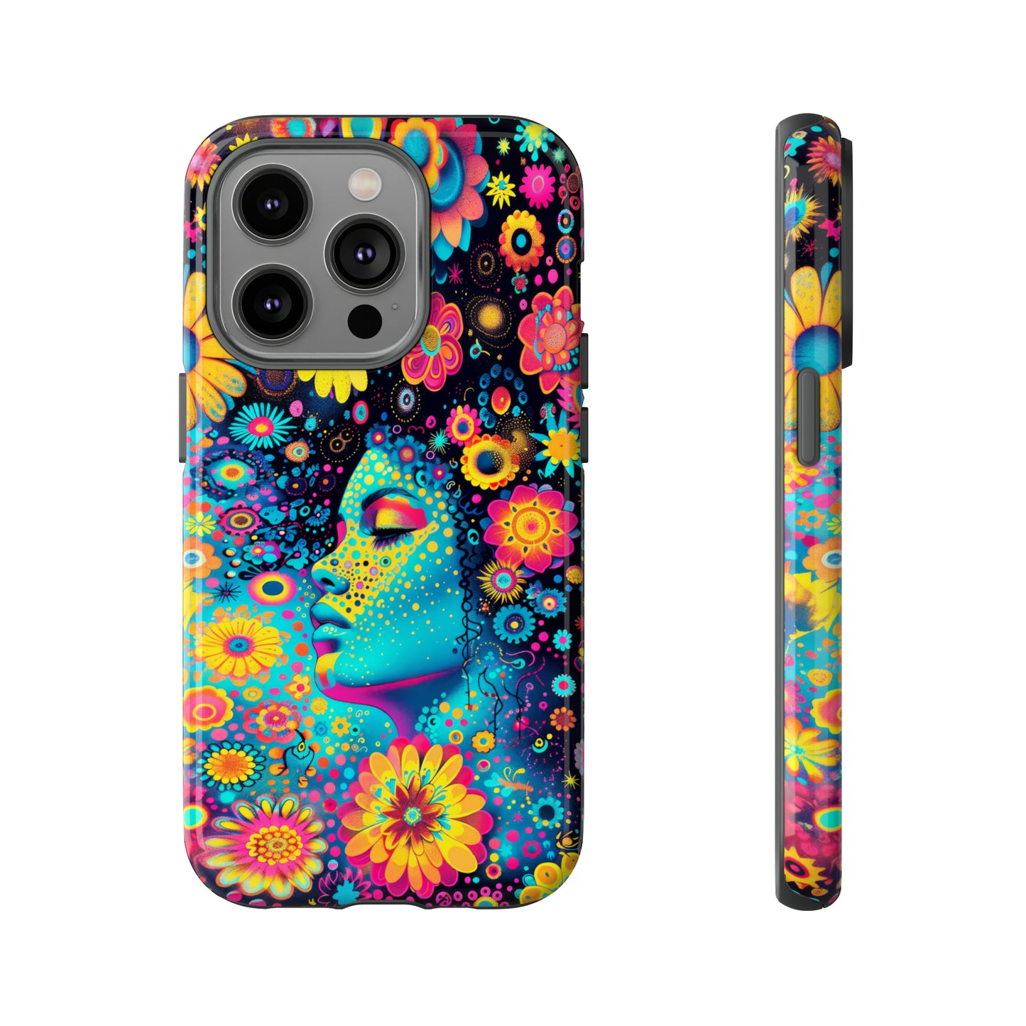 Phone Case, flower girl in aqua, Artistic design, Tough Case, Colorful whimsical flower fantasy design, iPhone 15, 14, 13, 12, 11, Samsung, Pixel
