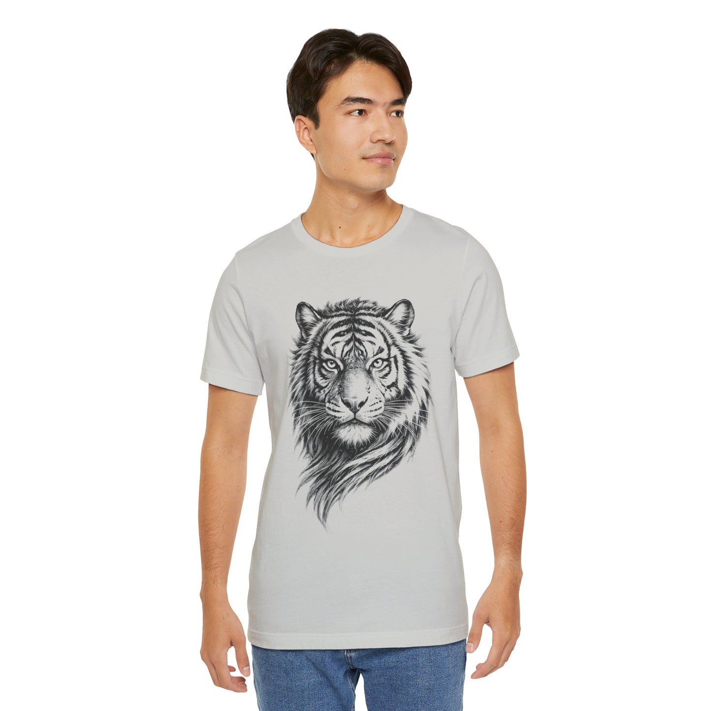 Tiger Head Sketch T-Shirt — Detailed Black & White charcoal drawing style  Wildlife Graphic Tee