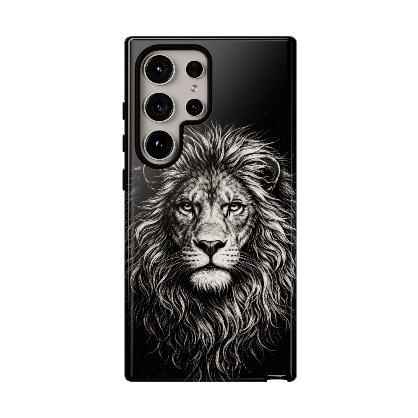 Lion Portrait Tough Phone Case — Protective Black Rugged Case with Detailed Lion Artwork