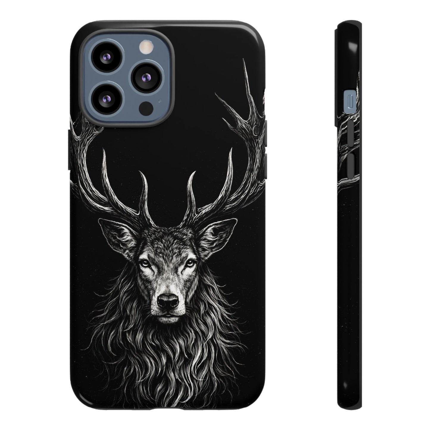 Stag Head drawing Phone Case — Chalk drawing on black of a Deer Protective Phone Cover