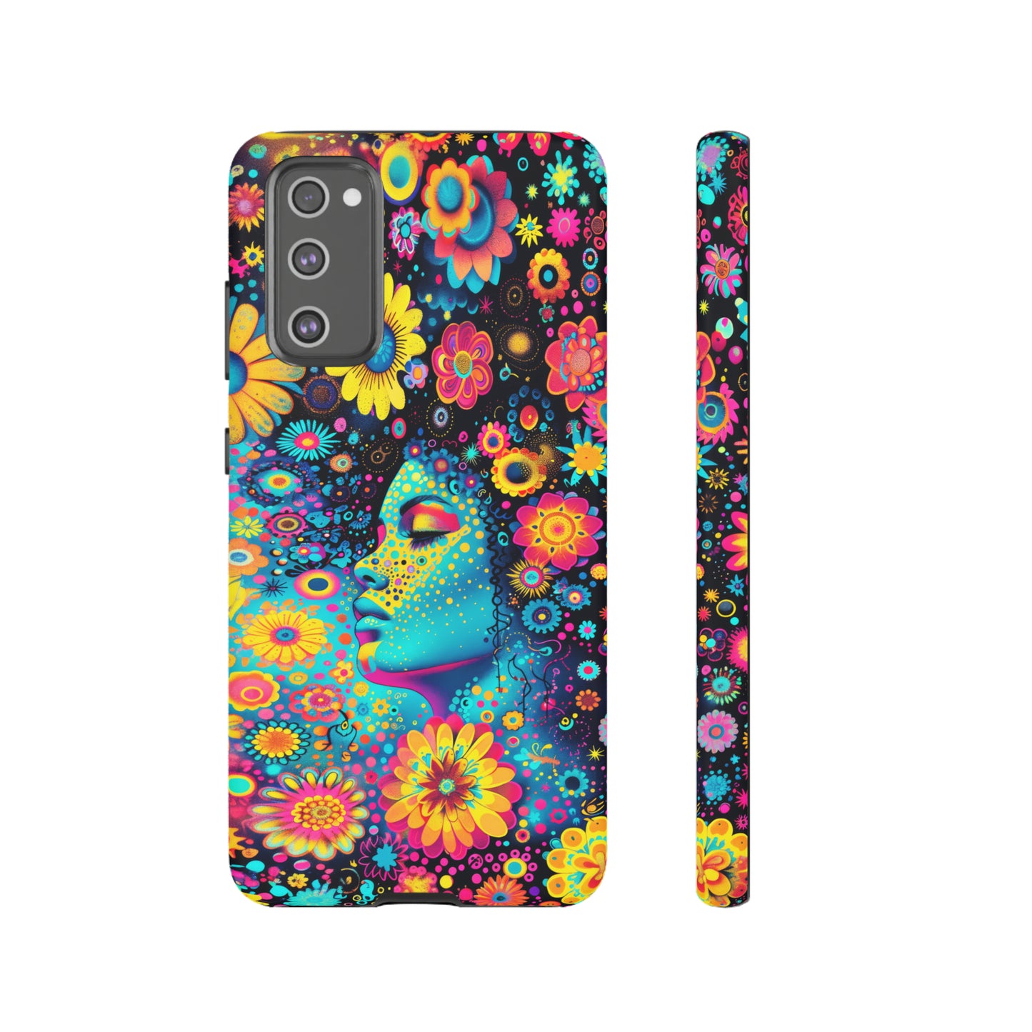 Phone Case, flower girl in aqua, Artistic design, Tough Case, Colorful whimsical flower fantasy design, iPhone 15, 14, 13, 12, 11, Samsung, Pixel