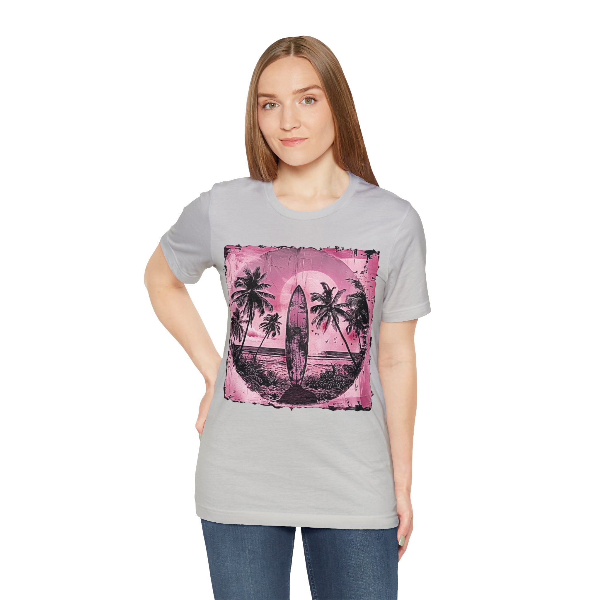 Pink vintage surfboard Unisex Jersey Short Sleeve Tee