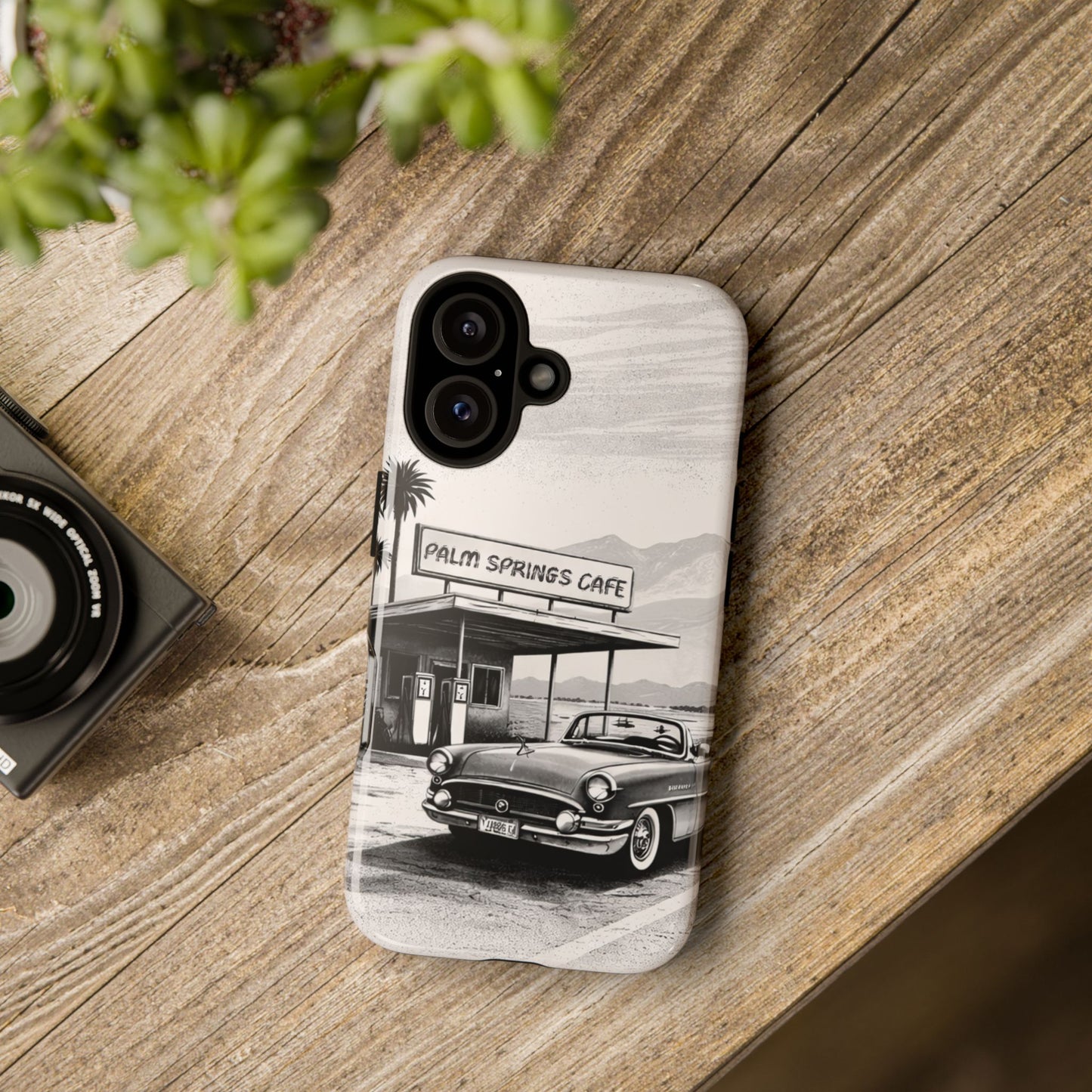 Vintage Palm Springs Cafe Phone Case – Retro Convertible Roadtrip Design