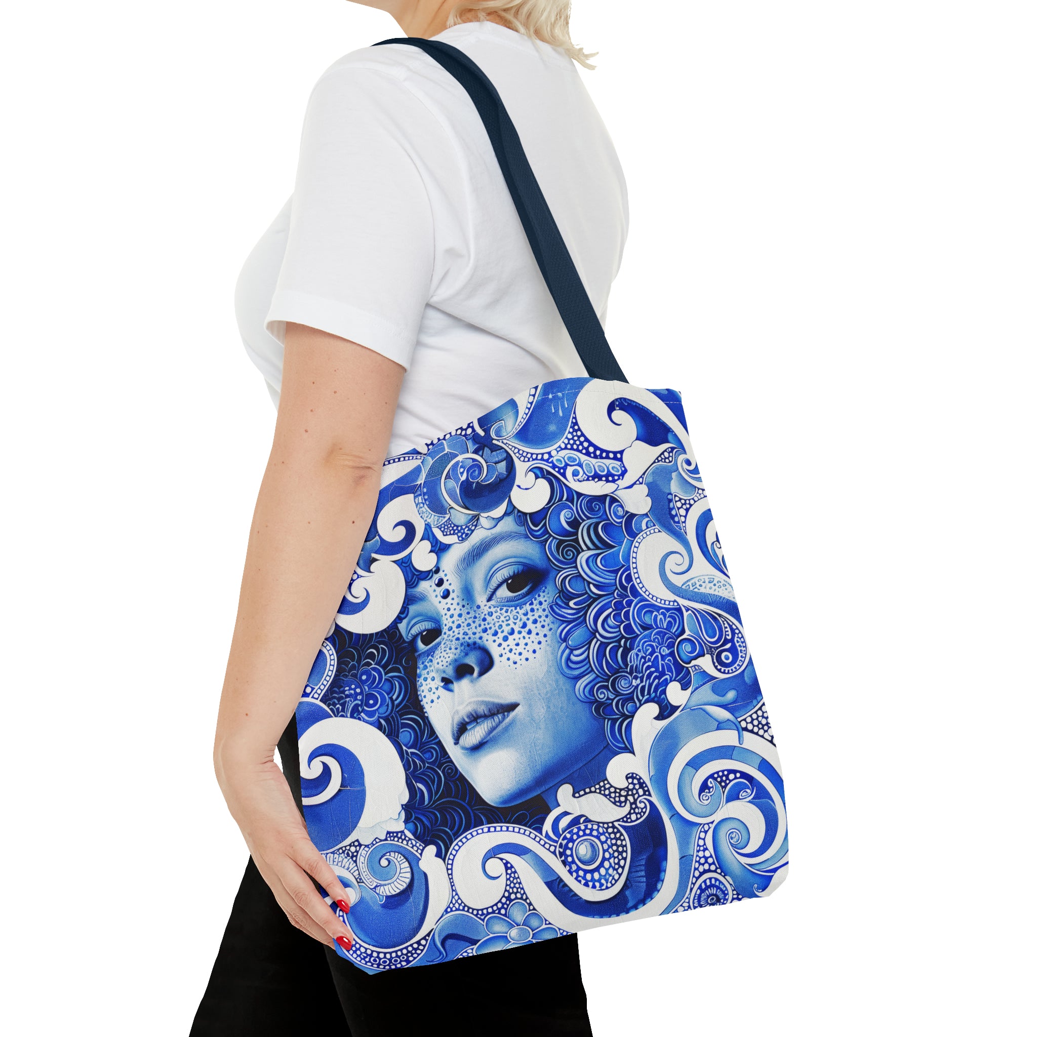 Blue Girl in swirls Tote Bag (AOP)