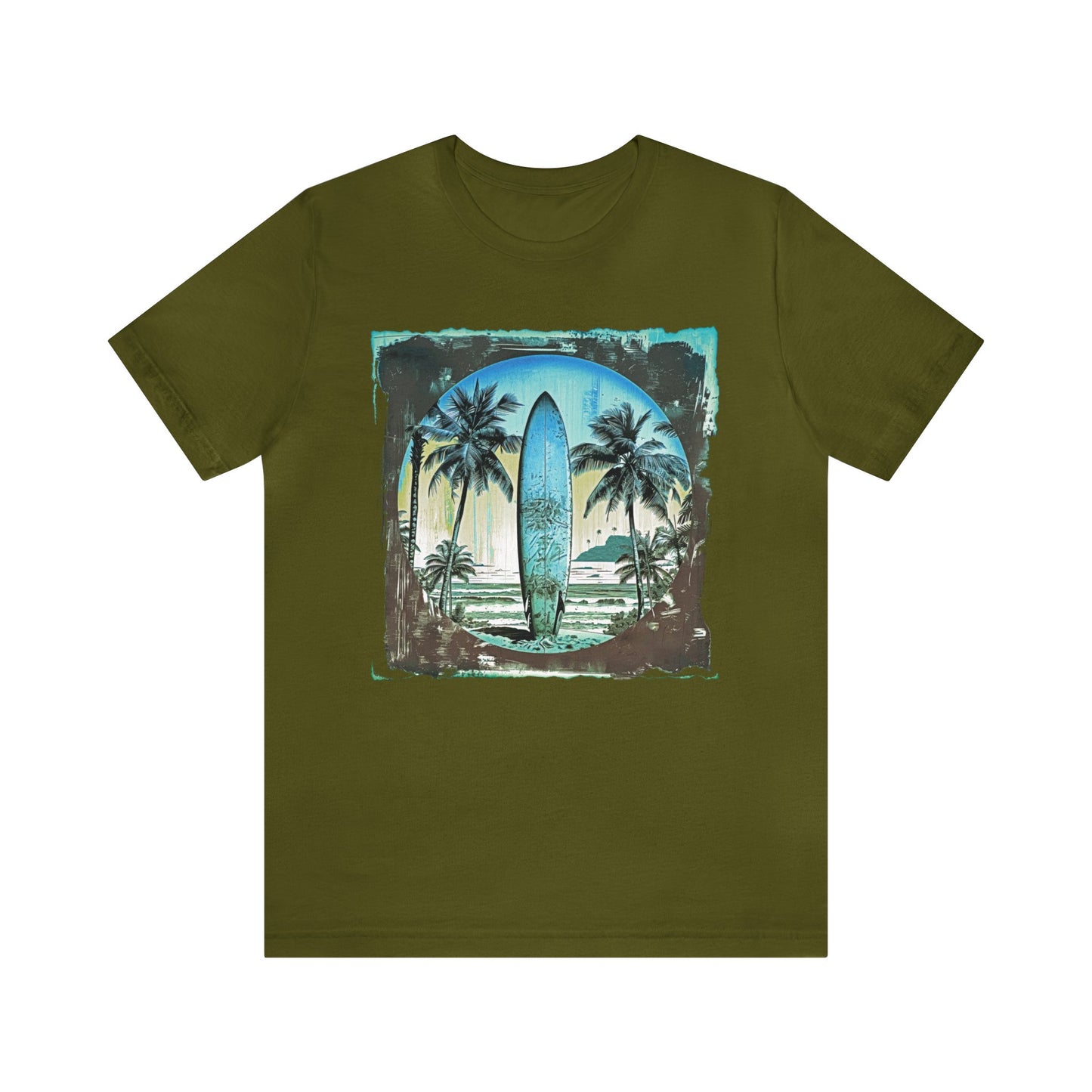 Blue board on the beach Unisex Jersey Short Sleeve Tee
