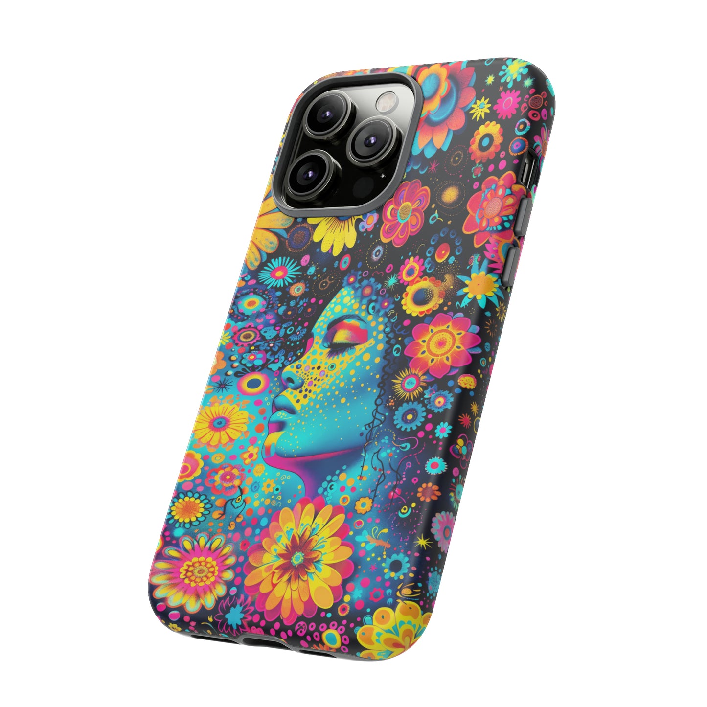 Phone Case, flower girl in aqua, Artistic design, Tough Case, Colorful whimsical flower fantasy design, iPhone 15, 14, 13, 12, 11, Samsung, Pixel