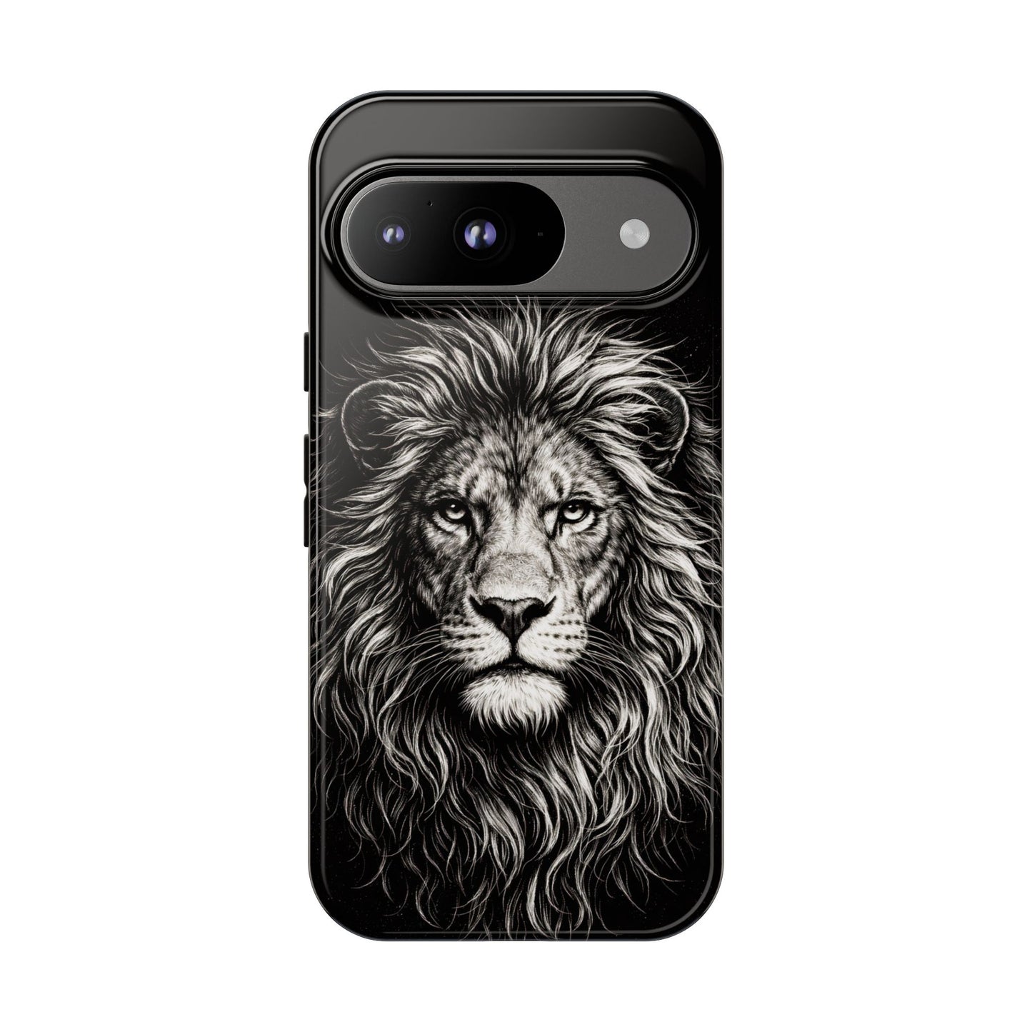 Lion Portrait Tough Phone Case — Protective Black Rugged Case with Detailed Lion Artwork