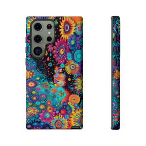 Phone Case, 1970's inspired flower girl, Artistic design, Tough Case, Colorful whimsical flower fantasy design, iPhone 15, 14, 13, 12, 11, Samsung, Pixel