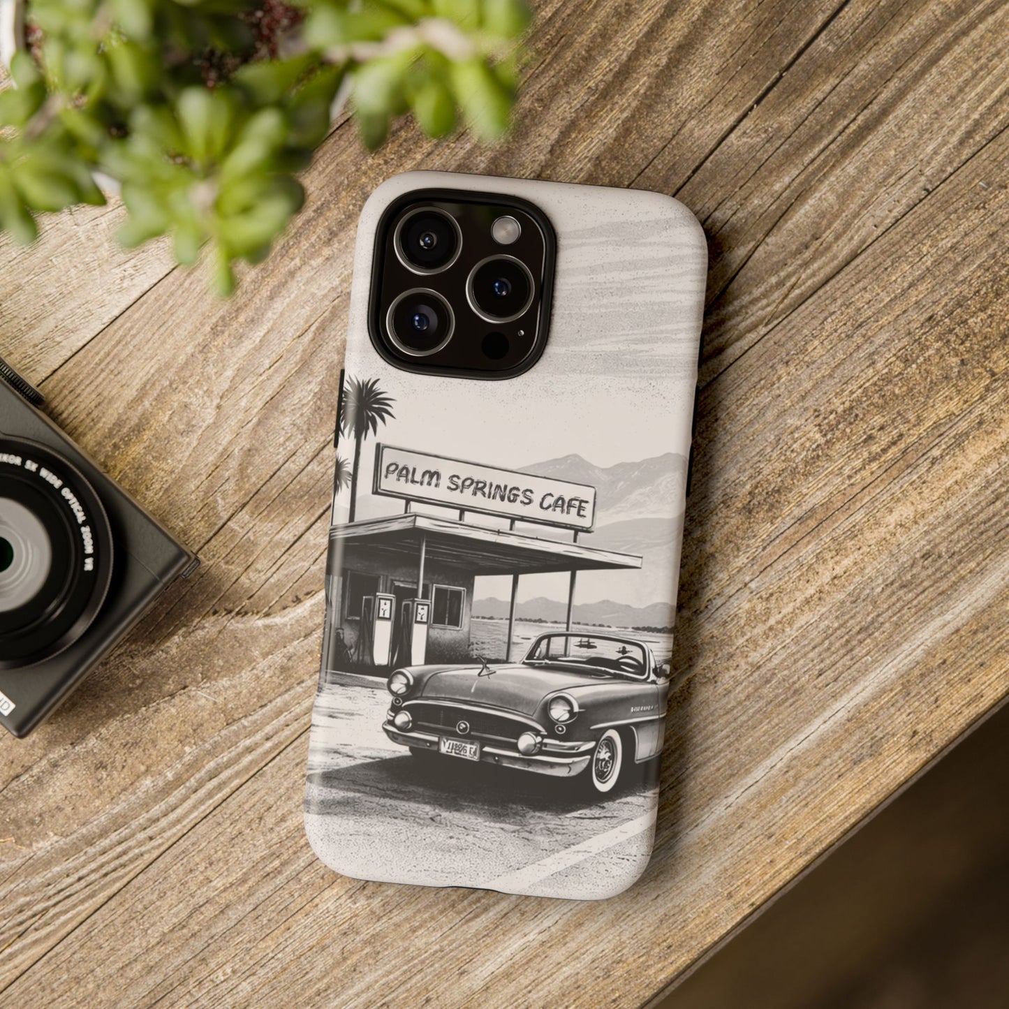 Vintage Palm Springs Cafe Phone Case – Retro Convertible Roadtrip Design