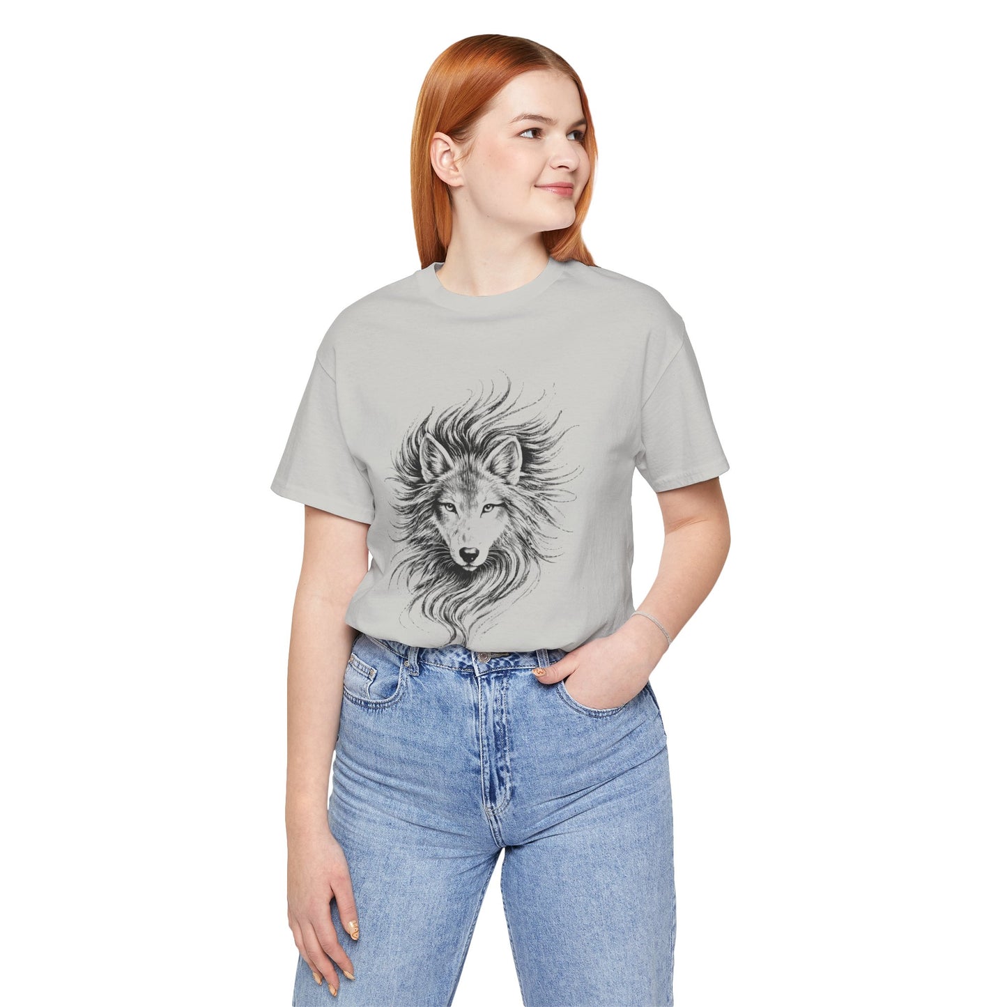 Wolf portrait in charcoal drawing style, unisex wildlife tee