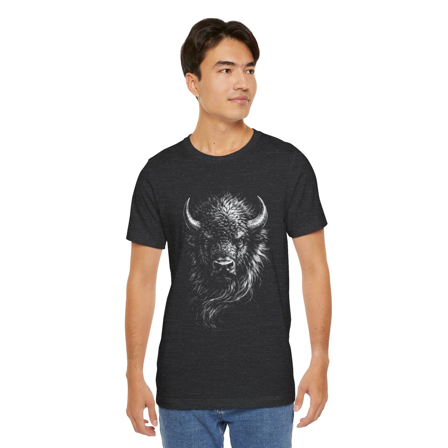 Buffalo Head Graphic T-Shirt in chalk drawing style — Vintage Bison Illustration Tee for Outdoorsmen & Wildlife Lovers